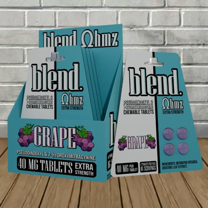 Blend Pseudo + 7-Hydroxy Tablets 40mg Pack - Grape -- 5 X 4ct = 20 Tablets BULK CASE Blend Pseudo + 7-Hydroxy Tablets 40mg Pack - Grape -- 5 X 4ct = 20 Tablets BULK CASE