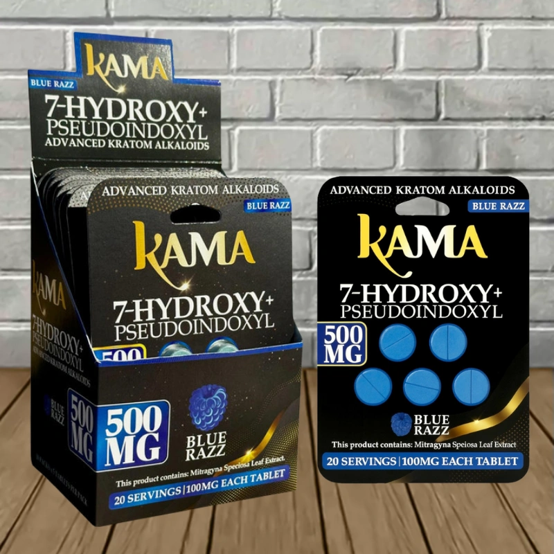 Kama 7-Hydroxy + Pseudo Tablets 500mg-Blue Razz -- BULK CASE