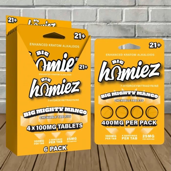 Big Homiez 7-Hydroxy Tablets 400mg - Big Mighty Mango -- 4 X 6 = 24 Tablets BULK CASE Big Homiez 7-Hydroxy Tablets 400mg - Big Mighty Mango -- 4 X 6 = 24 Tablets BULK CASE