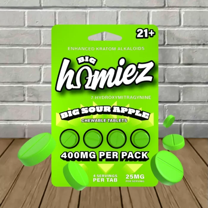 Big Homiez 7-Hydroxy Tablets 400mg - Big Sour Apple -- 4ct Blister Pack Big Homiez 7-Hydroxy Tablets 400mg - Big Sour Apple -- 4ct Blister Pack