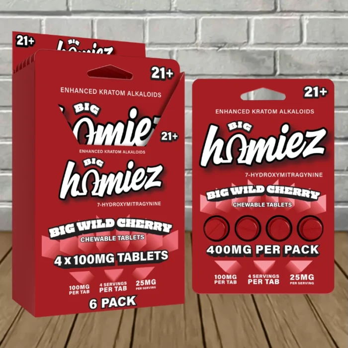 Big Homiez 7-Hydroxy Tablets 400mg - Big Wild Cherry -- 4ct X 6 = 24 Tablets BULK CASE Big Homiez 7-Hydroxy Tablets 400mg - Big Wild Cherry -- 4ct X 6 = 24 Tablets BULK CASE