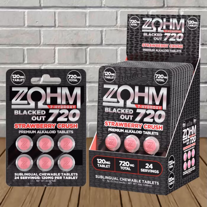 Zohm-Premium-7-Hydroxy-Blacked-Out-Tablets-720mg-Strawberry-Crush-6ct-X-10-60-Tablets-BULK-CASE Zohm-Premium-7-Hydroxy-Blacked-Out-Tablets-720mg-Strawberry-Crush-6ct-X-10-60-Tablets-BULK-CASE