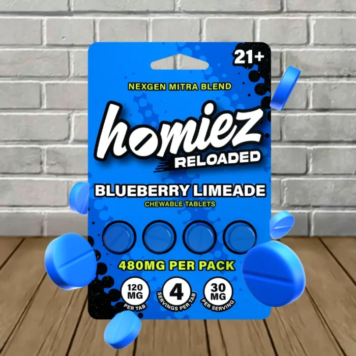Homiez Reloaded NexGen Mitra Blend Tablets 480mg-Blueberry Limeade -- 4ct Blister Pack Homiez Reloaded NexGen Mitra Blend Tablets 480mg-Blueberry Limeade -- 4ct Blister Pack