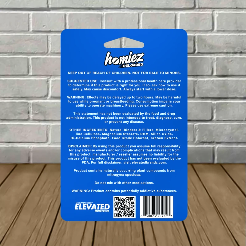 Homiez Reloaded NexGen Mitra Blend Tablets 480mg-Blueberry Limeade -- 4ct Blister Pack -back