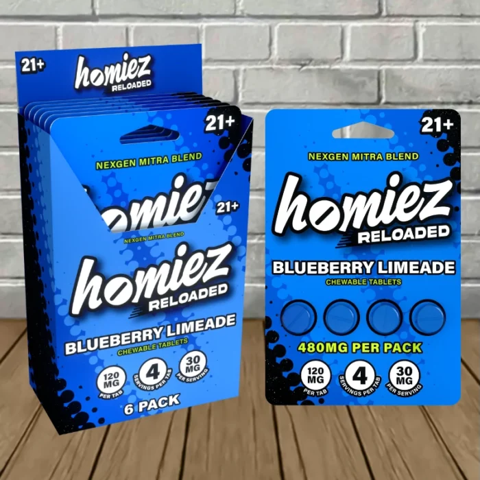 Homiez Reloaded NexGen Mitra Blend Tablets 480mg-Blueberry Limeade -- 4ct x 6 = 24 Tablets BULK CASE Homiez Reloaded NexGen Mitra Blend Tablets 480mg-Blueberry Limeade -- 4ct x 6 = 24 Tablets BULK CASE