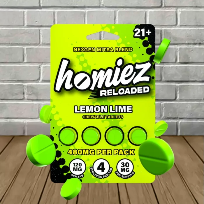 Homiez Reloaded NexGen Mitra Blend Tablets 480mg-Lemon Lime -- 4ct Blister Pack Homiez Reloaded NexGen Mitra Blend Tablets 480mg-Lemon Lime -- 4ct Blister Pack