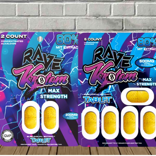 Rave Kratom Max Strength 80% Extract Tablets