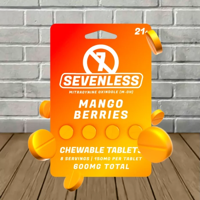 Sevenless Mitragynine Oxindole Tablets 600mg-Mango Berries -- 4ct Single Blister Sevenless Mitragynine Oxindole Tablets 600mg-Mango Berries -- 4ct Single Blister