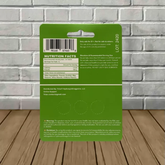 7-Star-Pseudo-7-Hydroxymitragynine-Extract-Tablets-Single-Pack-Nutrition-Facts 7 Star Pseudo + 7-Hydroxymitragynine Extract Tablets 3ct Supplement Facts