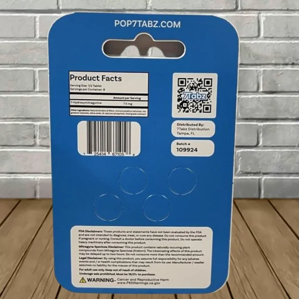 7Tabz Pure 7-Hydroxymitragynine Extract Tablets 4ct Single Blister Pack Supplement Facts