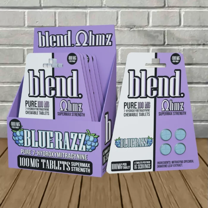 Blend Ohmz SuperMAX Strength 100mg - Blue Razz -- 4ct X 5 = 20 Tablets BULK CASE Blend Ohmz SuperMAX Strength 100mg - Blue Razz -- 4ct X 5 = 20 Tablets BULK CASE