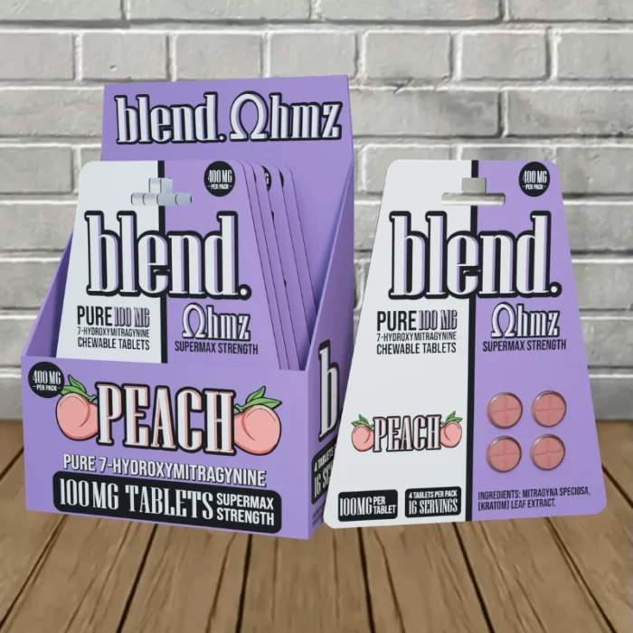 Blend Ohmz SuperMAX Strength 100mg - Peach -- 4ct X 5 = 20 Tablets BULK CASE Blend Ohmz SuperMAX Strength 100mg - Peach -- 4ct X 5 = 20 Tablets BULK CASE
