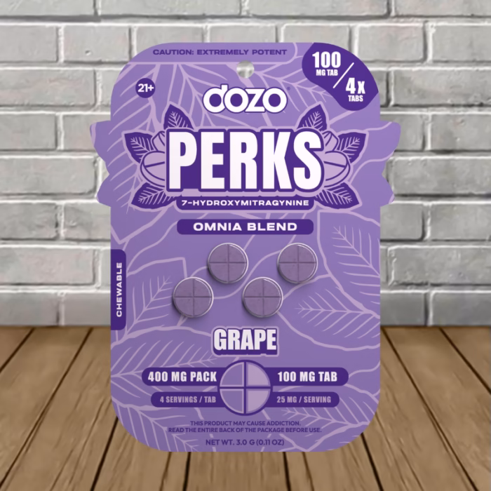 Dozo-PERKS-7-Hydroxymitragynine-Tablets-100mg-Grape-4ct-Single-Blister-Pack