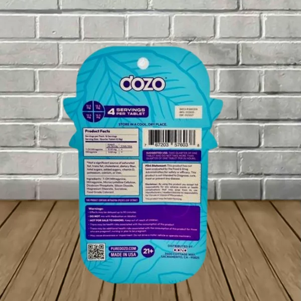 Dozo PERKS Extra Strength 7-OH Extract Tablets 4ct Chill Berry (Mellow Blend) Supplement Facts