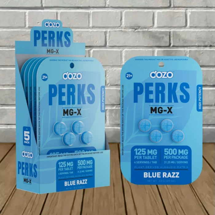 Dozo Perks MGX Plant Alkoid Matrix 125mg - Blue Razz -- 4ct X 5 = 20 Tablets BULK CASE