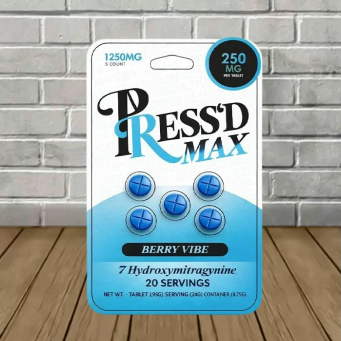 Press'd MAX 7-Hydroxymitragynine 250mg - Berry Vibe -- 5ct Blister Pack Press'd MAX 7-Hydroxymitragynine 250mg - Berry Vibe -- 5ct Blister Pack
