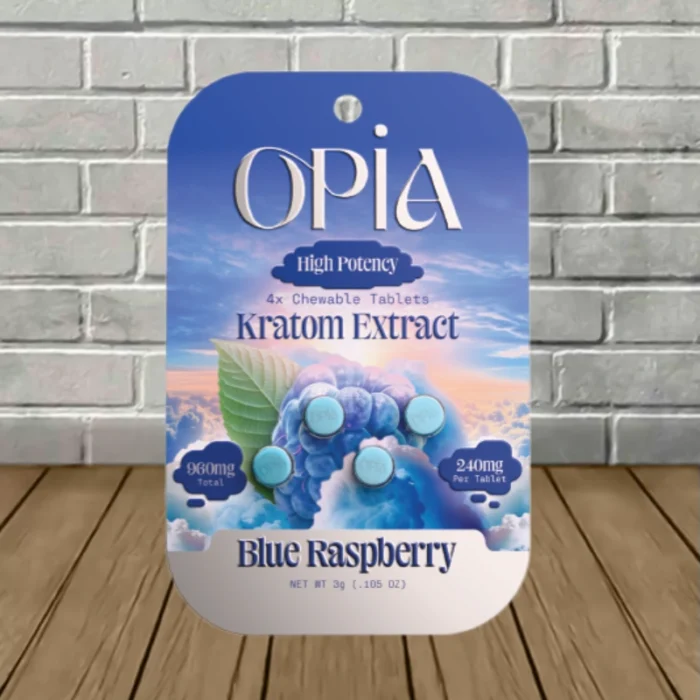 OPIA High Potency Kratom Extract Tablets 240mg - Blue Raspberry -- 4ct Blister Pack