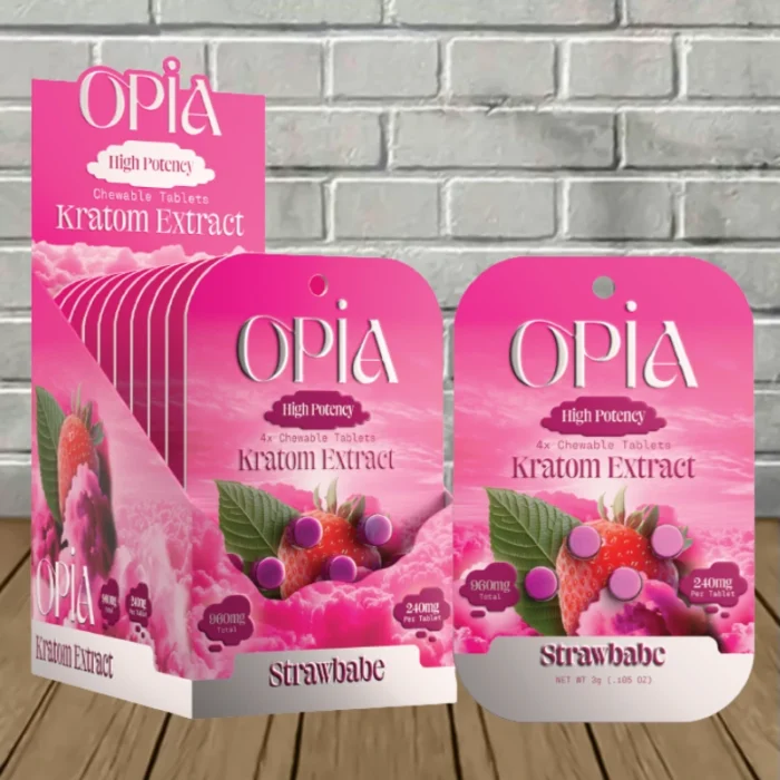 OPIA High Potency Kratom Extract Tablets 240mg - Strawbabe -- 4ct x 10 = 40 Tablets BULK CASE OPIA High Potency Kratom Extract Tablets 240mg - Strawbabe -- 4ct x 10 = 40 Tablets BULK CASE