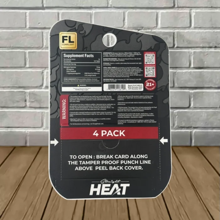 Straight Heat Full-Spectrum Kratom Extract 1200mg - Black Cherry -- 4ct Blister Pack - back Straight Heat Full-Spectrum Kratom Extract 1200mg - Black Cherry -- 4ct Blister Pack - back