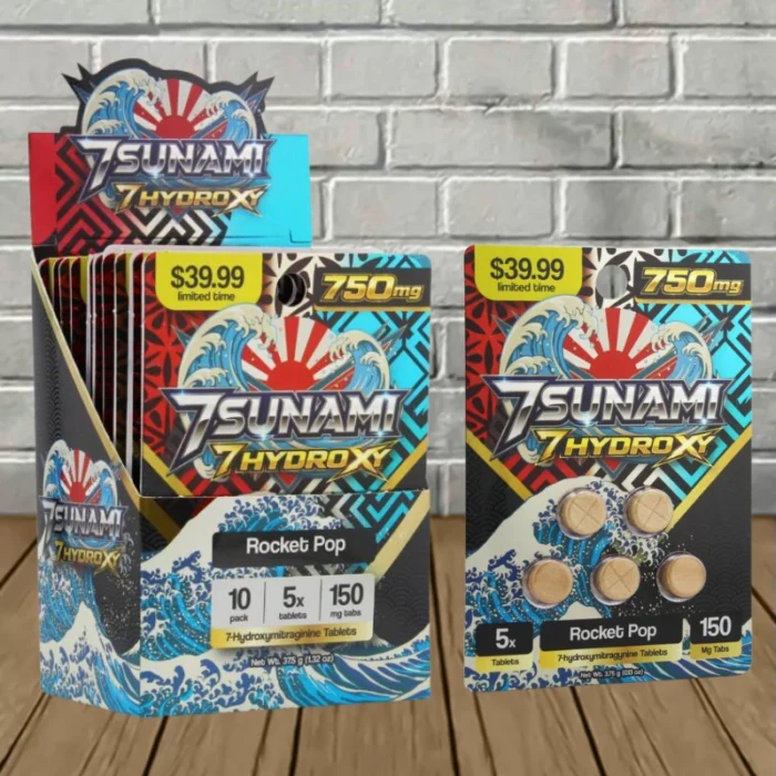 7Sunami 7-Hydroxy Tablets 750mg-Rocket Pop -- 5ct x 10 = 50 Tablets BULK CASE 7Sunami 7-Hydroxy Tablets 750mg-Rocket Pop -- 5ct x 10 = 50 Tablets BULK CASE
