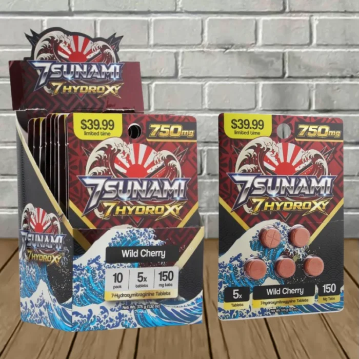 7Sunami 7-Hydroxy Tablets 750mg-Wild Cherry -- 5ct x 10 = 50 Tablets BULK CASE 7Sunami 7-Hydroxy Tablets 750mg-Wild Cherry -- 5ct x 10 = 50 Tablets BULK CASE