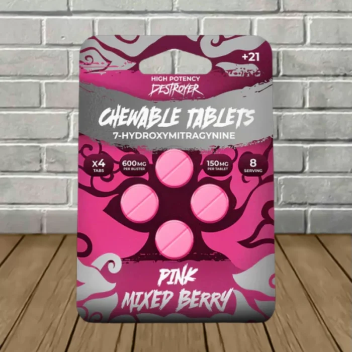Destroyer High-Potency 7-Hydroxy Tablets 600mg - Pink Mixed Berry -- 4ct Blister Pack Destroyer High-Potency 7-Hydroxy Tablets 600mg - Pink Mixed Berry -- 4ct Blister Pack