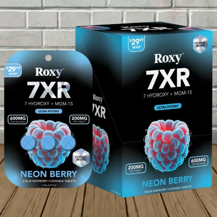 Roxy Black Series 7XR Ultra Potent 7-Hydroxy + MGM-15 Tablets 200mg-Neon Berry Bulk Case Deal 10 x 3ct = 30 Tablets