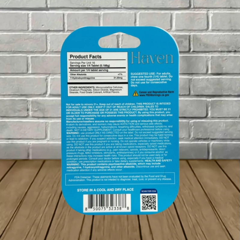 Haven Peak Formula 7-Hydroxy Tablets 500mg-Dream Berry -- 4ct Blister Pack-back