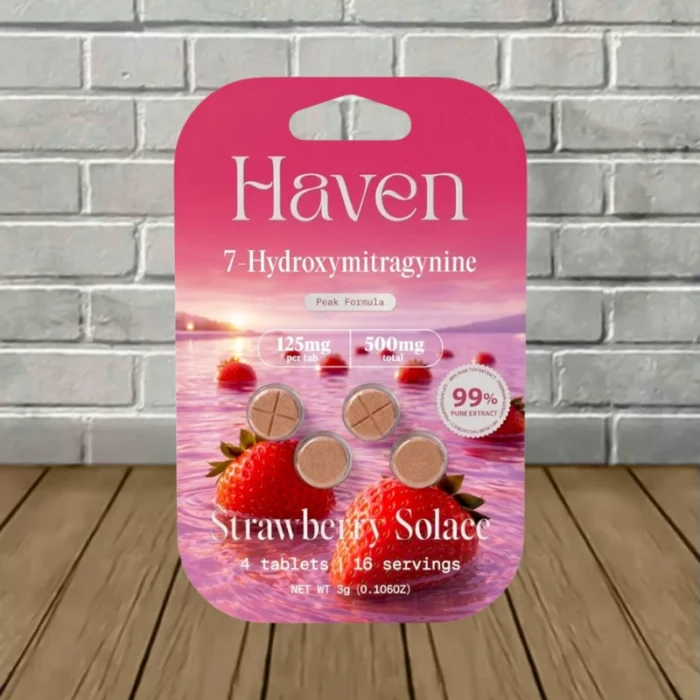 Haven Peak Formula 7-Hydroxy Tablets 500mg-Strawberry Solace -- 4ct Blister Pack Haven Peak Formula 7-Hydroxy Tablets 500mg-Strawberry Solace -- 4ct Blister Pack