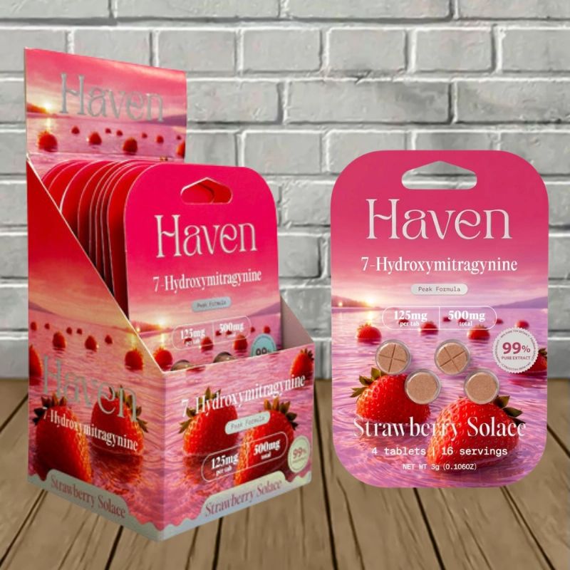 Haven Peak Formula 7-Hydroxy Tablets 500mg-Strawberry Solace -- 4ct x 10 = 40 Tablets BULK CASE