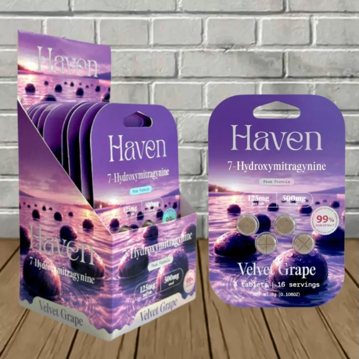Haven Peak Formula 7-Hydroxy Tablets 500mg-Velvet Grape -- 4ct X 10 = 40 Tablets BULK CASE Haven Peak Formula 7-Hydroxy Tablets 500mg-Velvet Grape -- 4ct X 10 = 40 Tablets BULK CASE