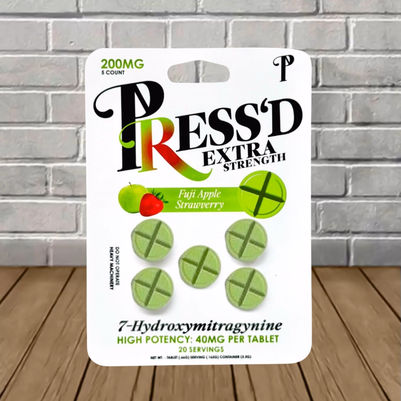 Pressd-Extra-Strength-7-Hydroxymitragynine-Tablets-40mg-Fuji-Apple-Strawberry-5ct-Blister-Pack Pressd-Extra-Strength-7-Hydroxymitragynine-Tablets-40mg-Fuji-Apple-Strawberry-5ct-Blister-Pack