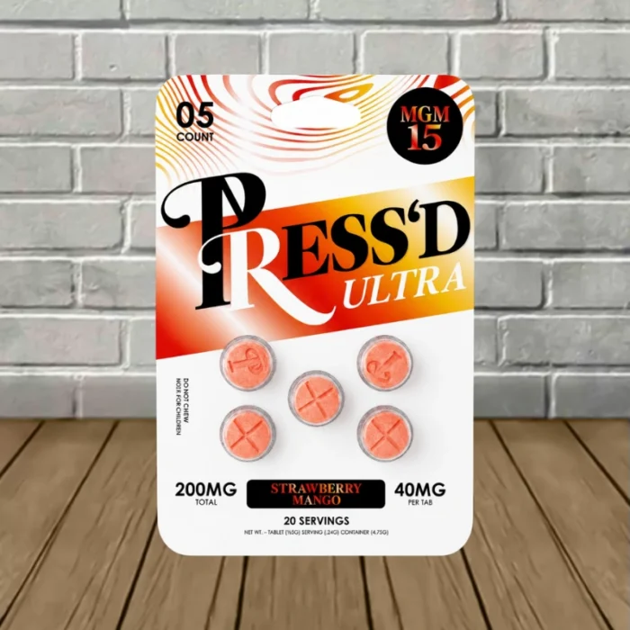 Press'd Ultra MGM-15 Tablets 200mg-Strawberry Mango -- 5ct Blister Pack Press'd Ultra MGM-15 Tablets 200mg-Strawberry Mango -- 5ct Blister Pack