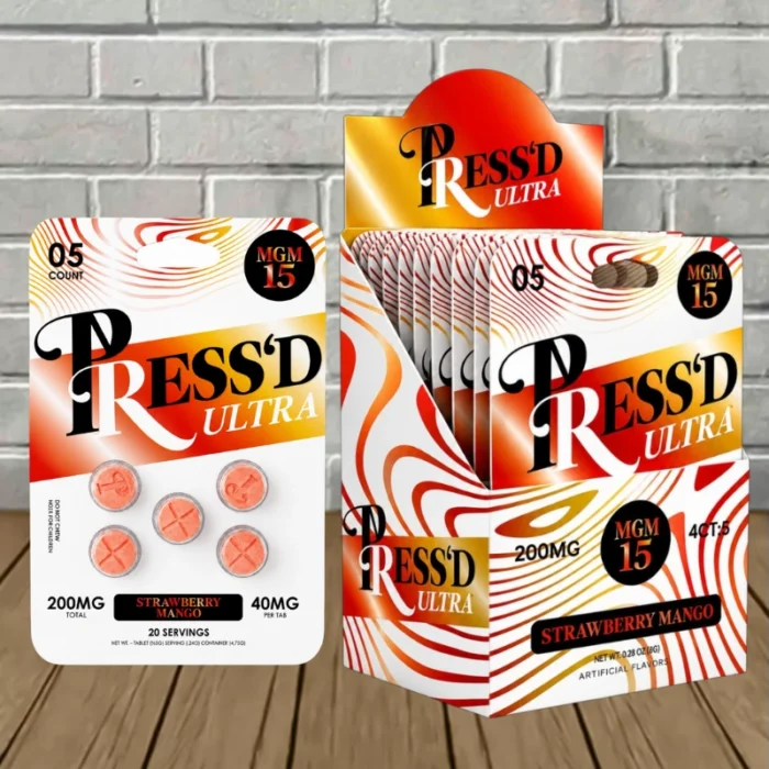 Press'd Ultra MGM-15 Tablets 200mg-Strawberry Mango -- 5ct x 10 = 50 Tablets BULK CASE Press'd Ultra MGM-15 Tablets 200mg-Strawberry Mango -- 5ct x 10 = 50 Tablets BULK CASE