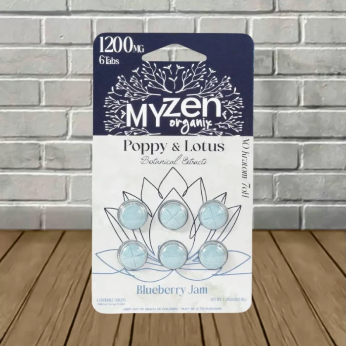MYZEN Poppy + Lotus Tablets-Blueberry Jam -- 6ct Blister Pack MYZEN Poppy + Lotus Tablets-Blueberry Jam -- 6ct Blister Pack
