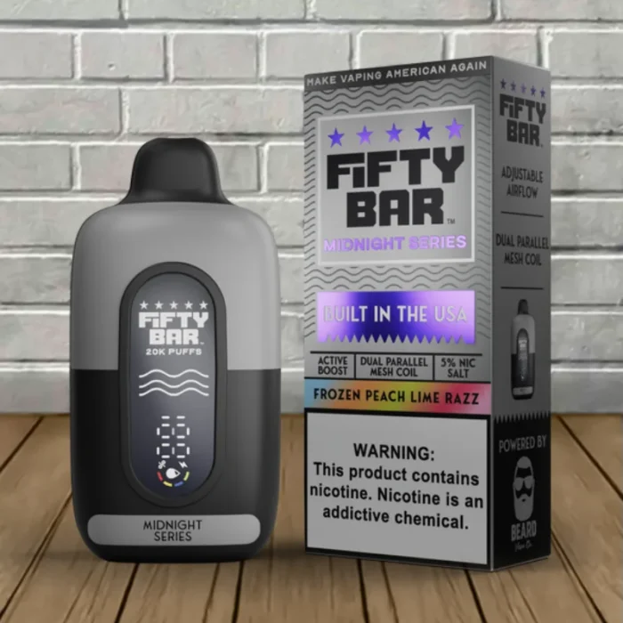 Fifty Bar Midnight Edition Disposable 20k - Frozen Peach Lime Razz -- DISPOSABLE Fifty Bar Midnight Edition Disposable 20k - Frozen Peach Lime Razz -- DISPOSABLE