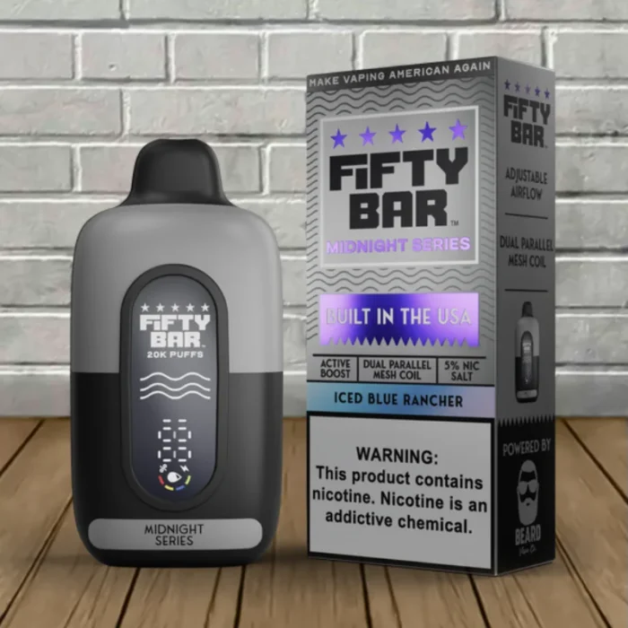 Fifty Bar Midnight Edition Disposable 20k - Iced Blue Rancher -- DISPOSABLE Fifty Bar Midnight Edition Disposable 20k - Iced Blue Rancher -- DISPOSABLE