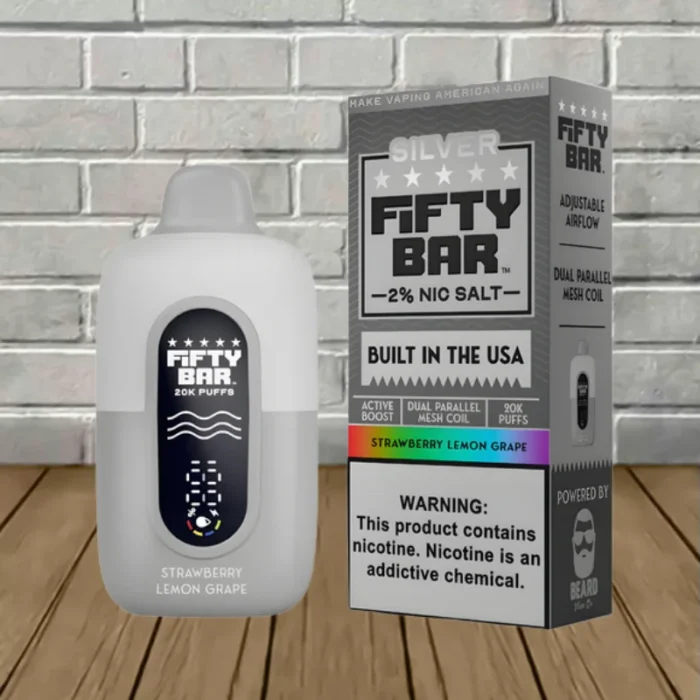 Fifty Bar Silver 2% Disposable 20k - Strawberry Lemon Grape -- DISPOSABLE Fifty Bar Silver 2% Disposable 20k - Strawberry Lemon Grape -- DISPOSABLE