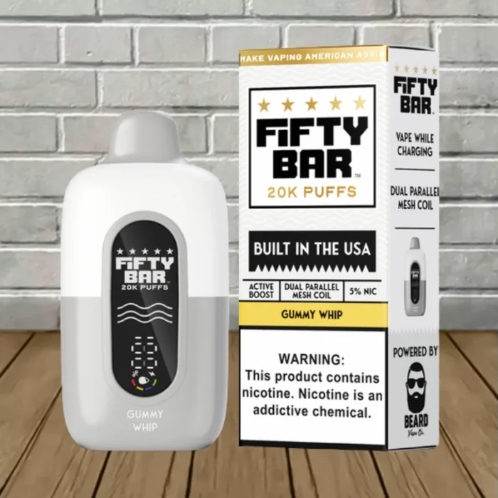 Fifty Bar White Edition V2 Disposable 20k - Gummy Whip -- DISPOSABLE Fifty Bar White Edition V2 Disposable 20k - Gummy Whip -- DISPOSABLE