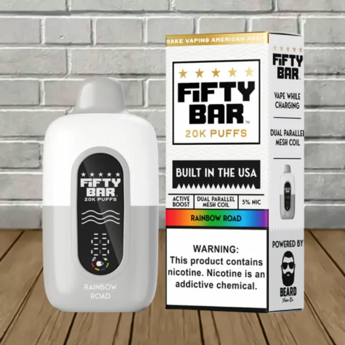 Fifty Bar White Edition V2 Disposable 20k - Rainbow Road -- DISPOSABLE Fifty Bar White Edition V2 Disposable 20k - Rainbow Road -- DISPOSABLE