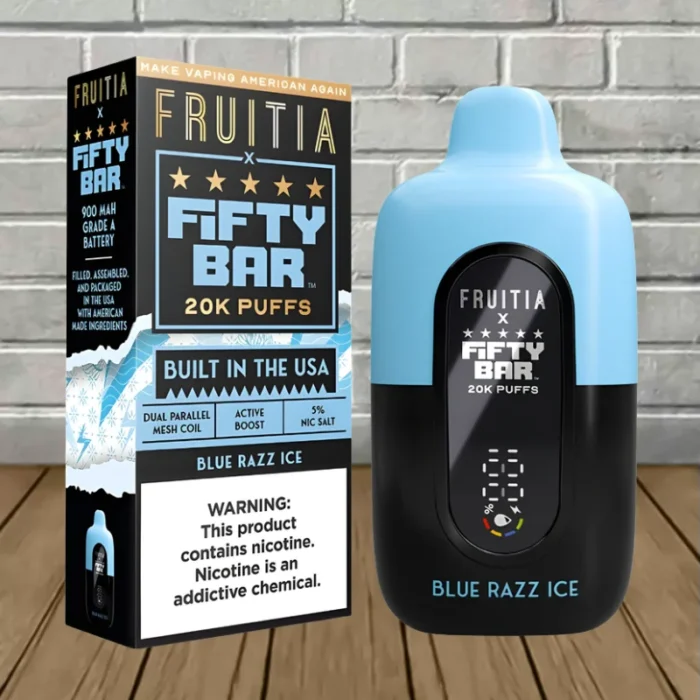 Fifty Bar x Fruitia Disposable 20k - Blue Razz Ice -- DISPOSABLE Fifty Bar x Fruitia Disposable 20k - Blue Razz Ice -- DISPOSABLE
