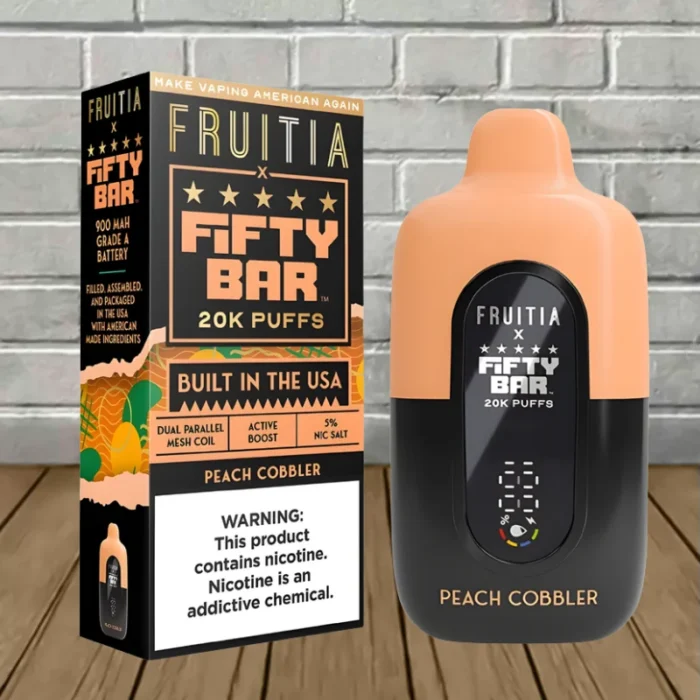 Fifty Bar x Fruitia Disposable 20k - Peach Cobbler -- DISPOSABLE Fifty Bar x Fruitia Disposable 20k - Peach Cobbler -- DISPOSABLE