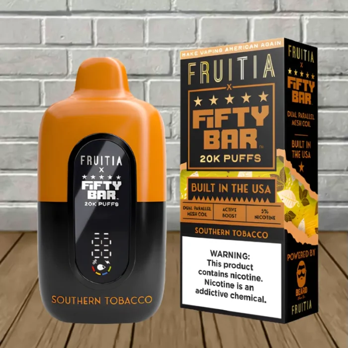 Fifty Bar x Fruitia Disposable 20k - Southern Tobacco -- DISPOSABLE Fifty Bar x Fruitia Disposable 20k - Southern Tobacco -- DISPOSABLE