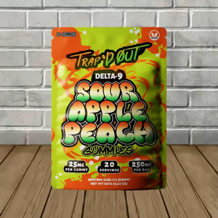 Hixotic Trap'd Out D9 Gummies 250mg - Sour Apple Peach -- 10ct Pack Hixotic Trap'd Out D9 Gummies 250mg - Sour Apple Peach -- 10ct Pack